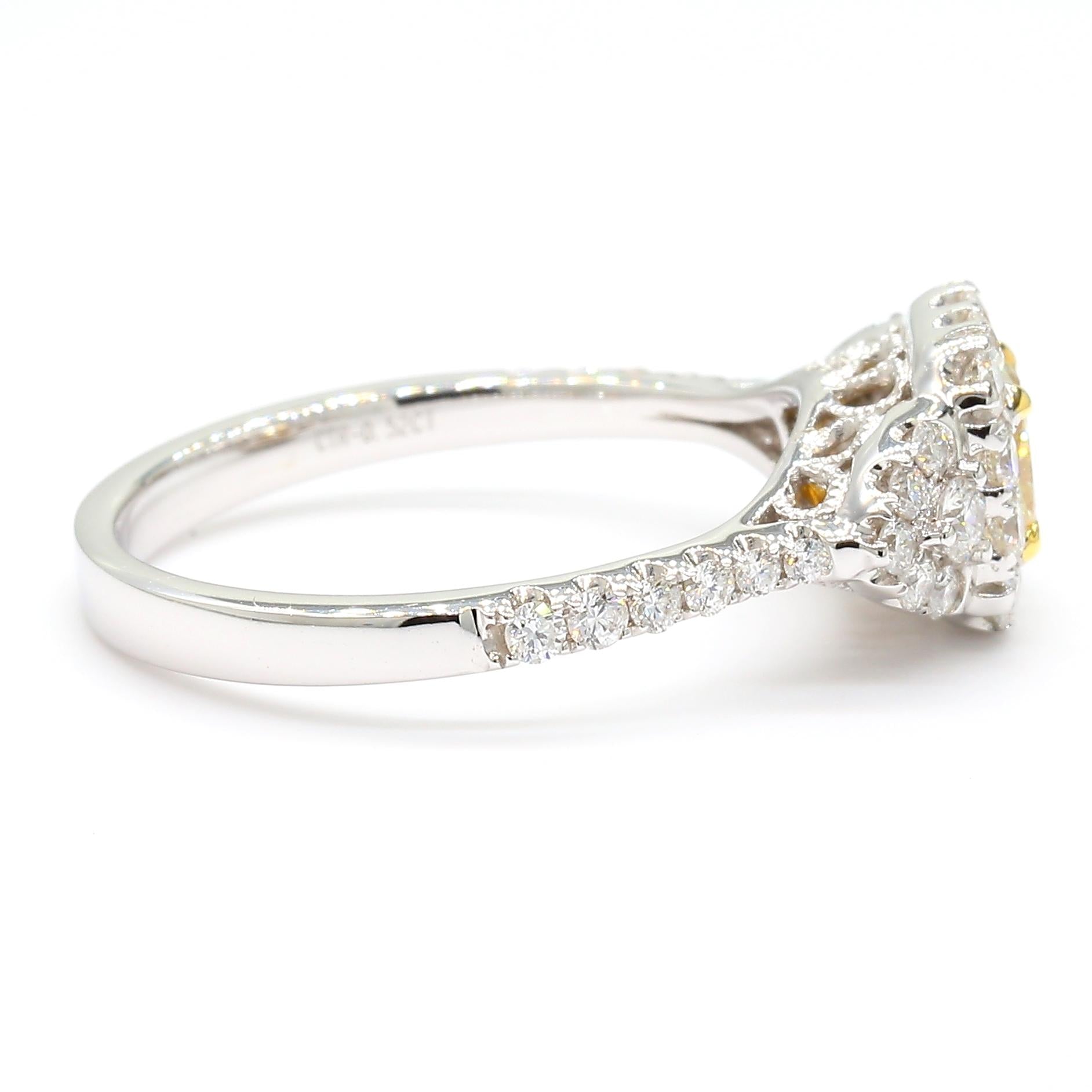 IGI Certified Natural Yellow Cushion Diamond 1.17 Carat TW Gold Ring