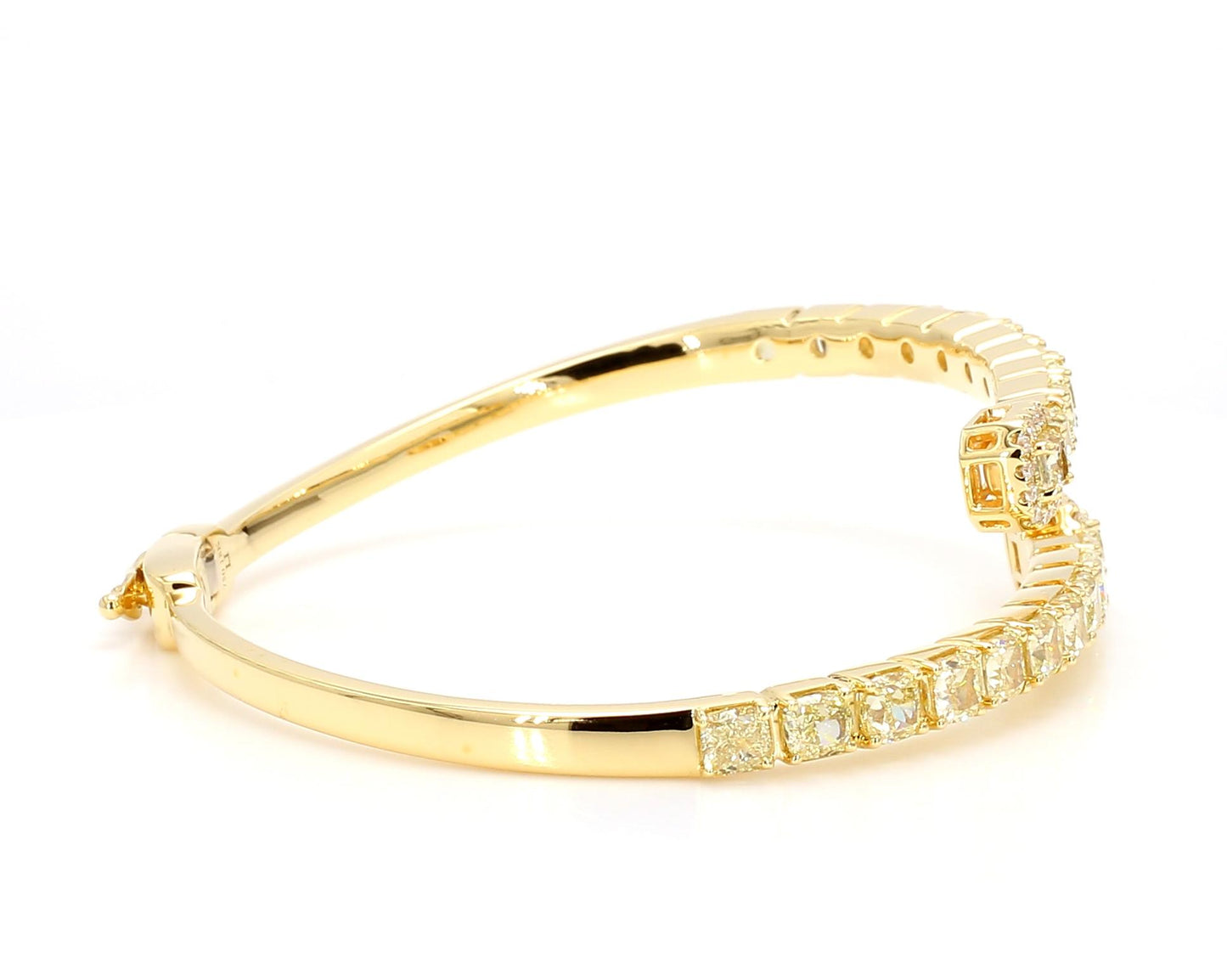 Natural Yellow Cushion Diamond 7.52 Carat TW Gold Cuff Bracelet