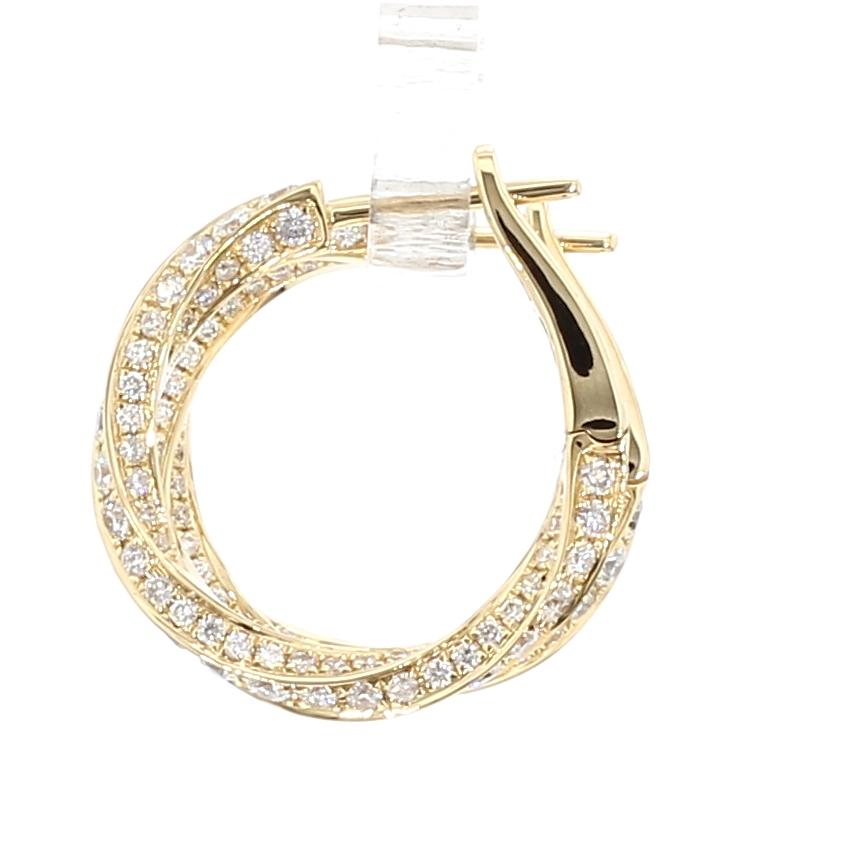 Natural White Round Diamond 2.01 Carat TW Gold Earrings