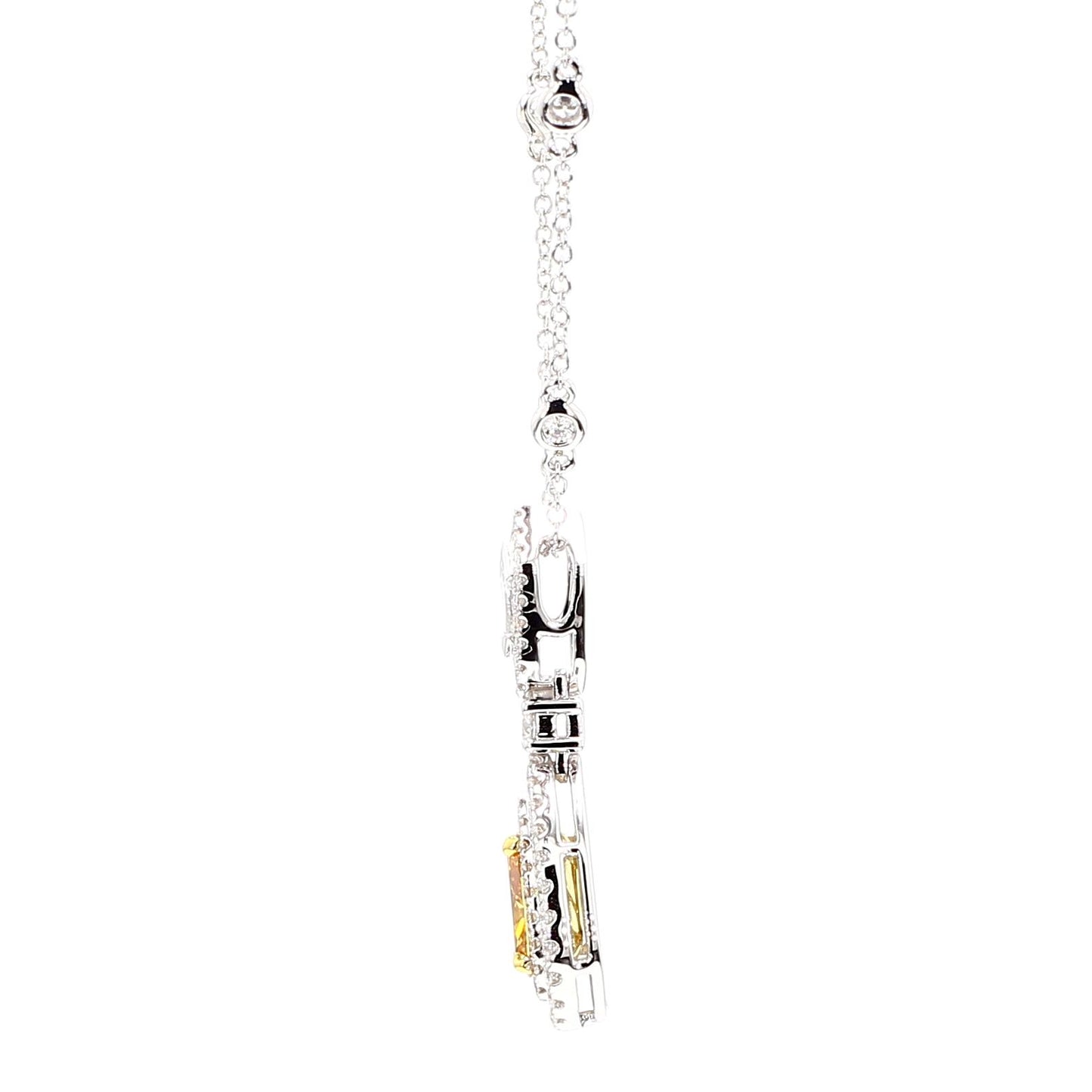 GIA Natural Fancy Vivid Yellow-Orange Pear Diamond 1.69 Carat TW Gold Necklace