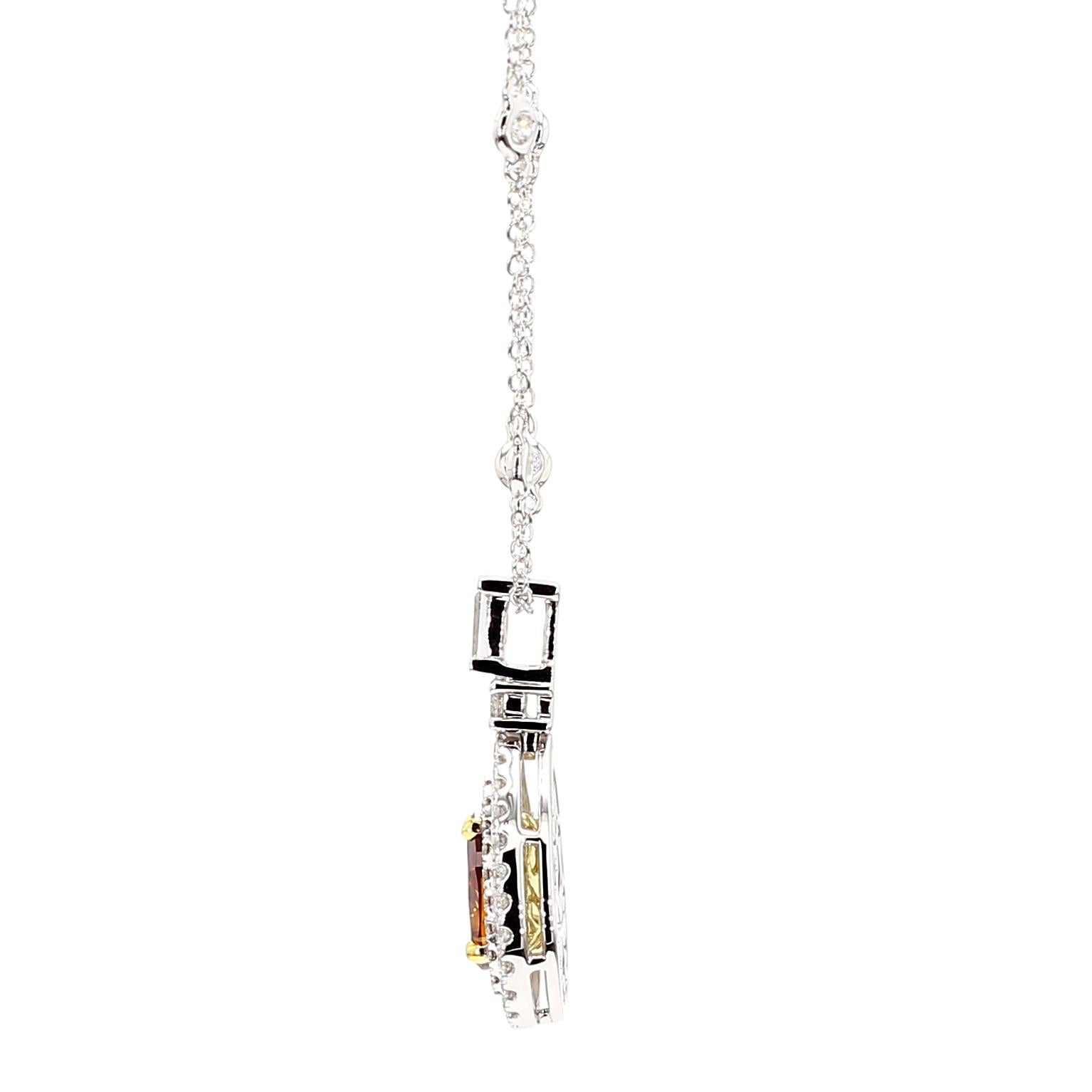 GIA Fancy Deep Brownish Yellowish Orange Pear Diamond 1.95 CTS Gold Necklace