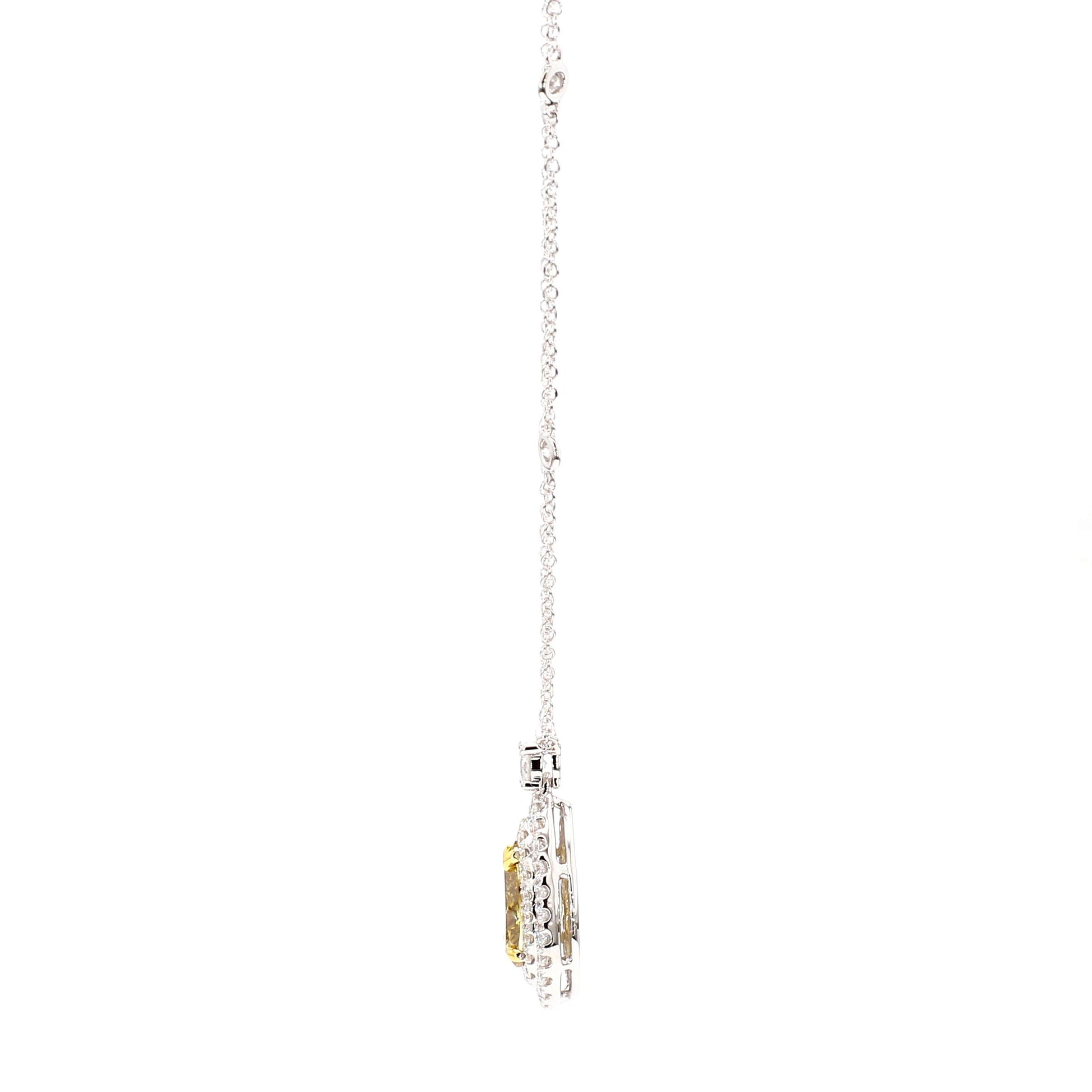 GIA Natural Fancy Deep Brownish Yellow Pear Diamond 3.27 Carat TW Gold Necklace