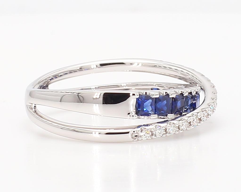 Natural Blue Princess Sapphire and Diamond 0.81 Carat TW Gold Cocktail Band