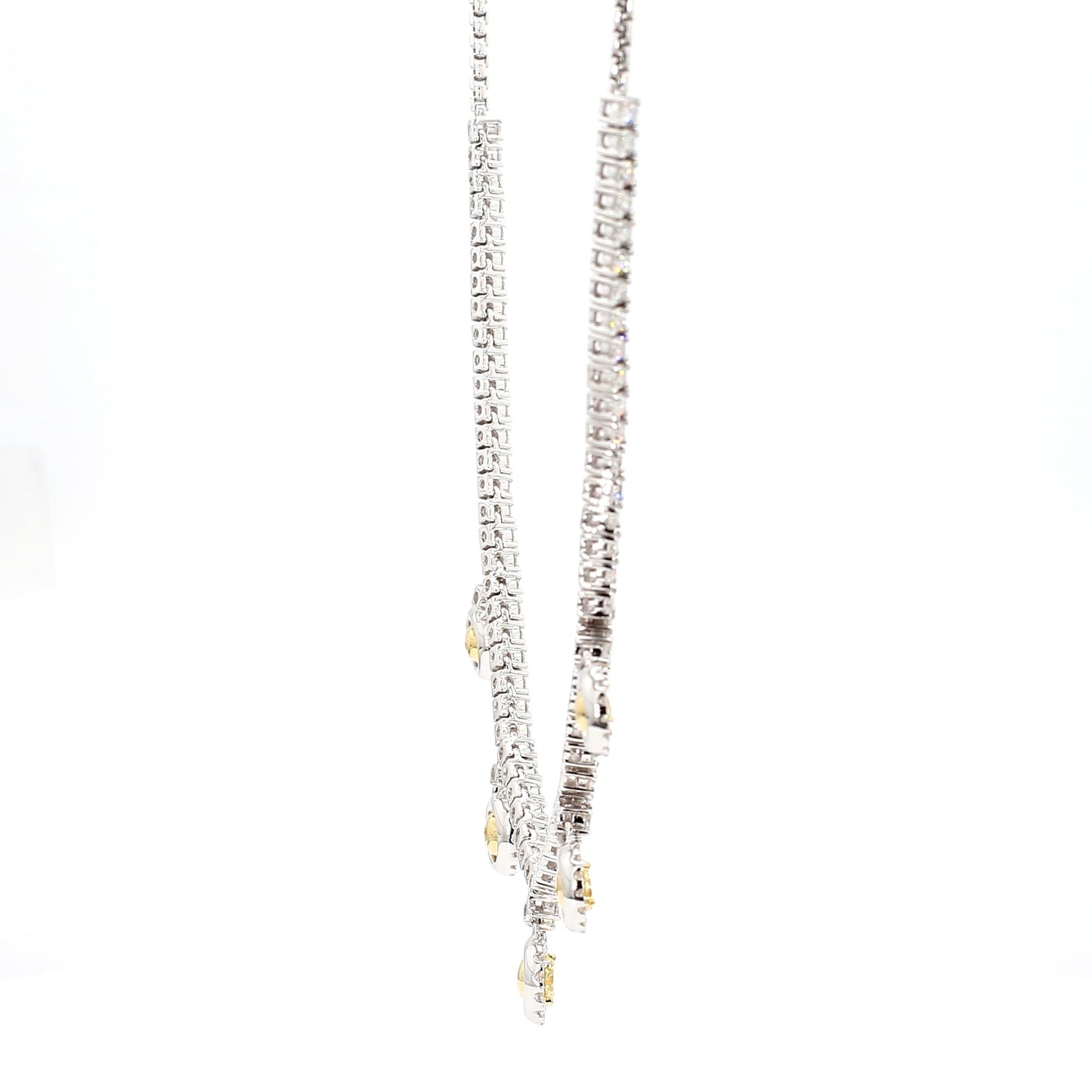 Natural Yellow Round Diamond 3.40 Carat TW Gold Drop Necklace
