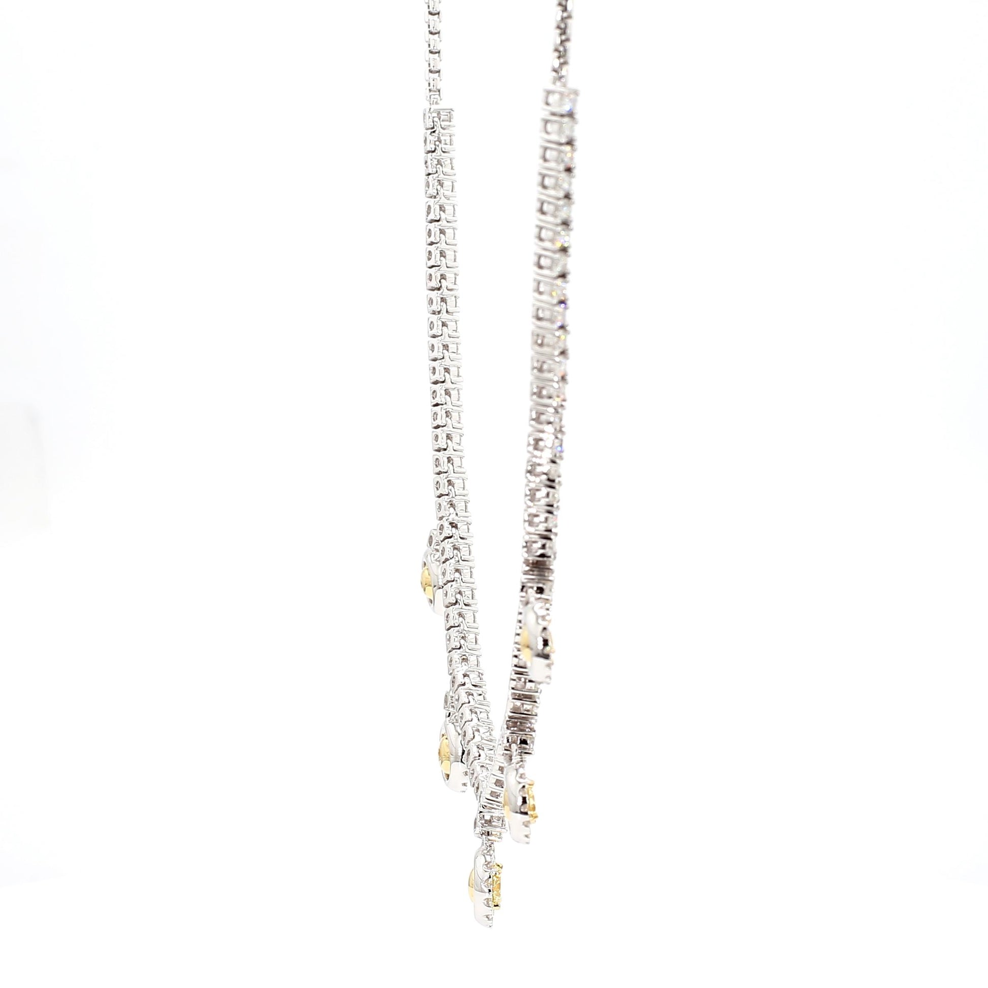 Natural Yellow Round Diamond 3.40 Carat TW Gold Drop Necklace