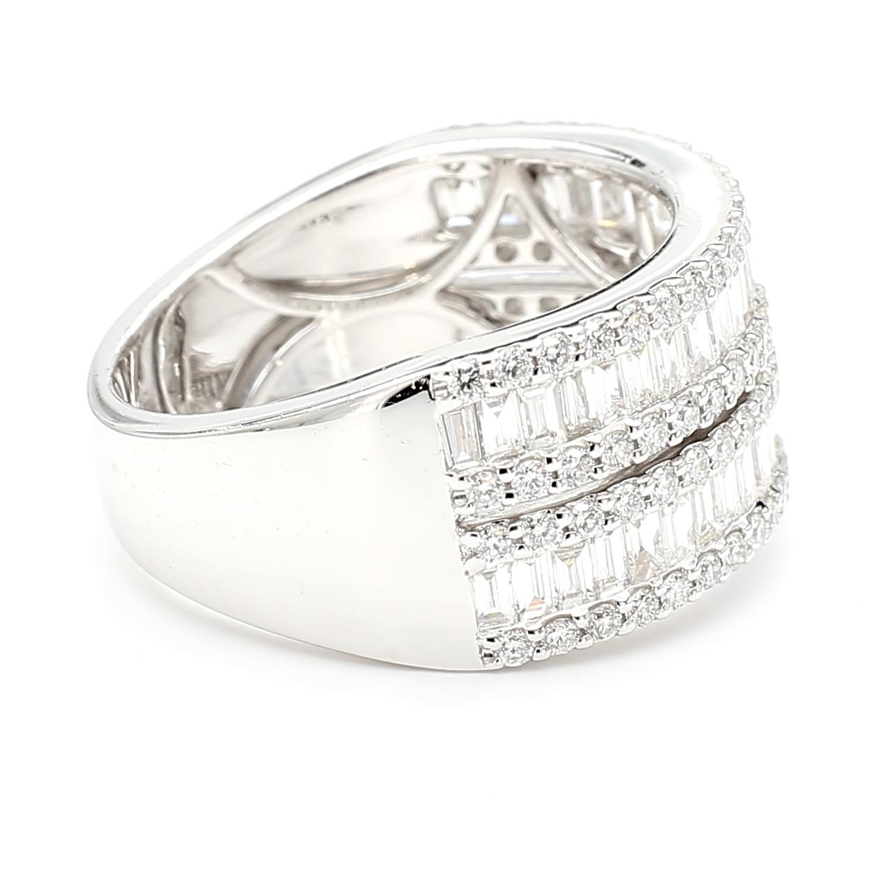 Natural White Baguette Diamond 1.56 Carat TW White Gold Cocktail Ring