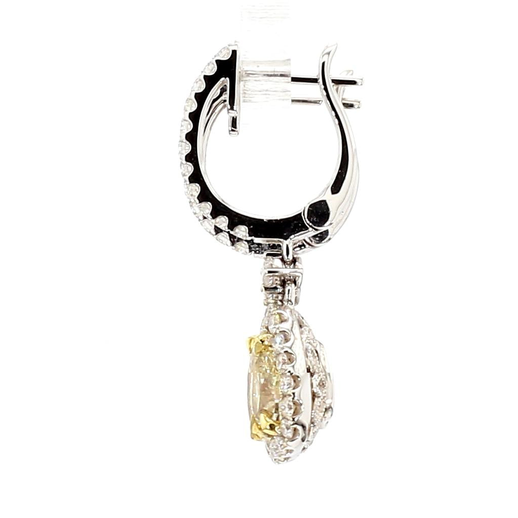 GIA Certified Natural Yellow Pear Diamond 2.88 Carat TW Gold Drop Earrings