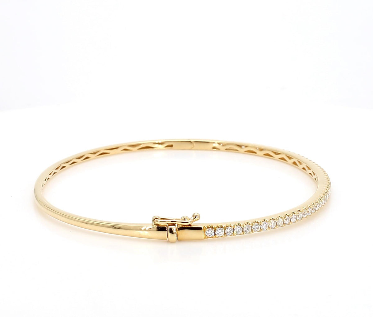 Natural White Round Diamond 0.64 Carat TW Yellow Gold Cuff Bracelet