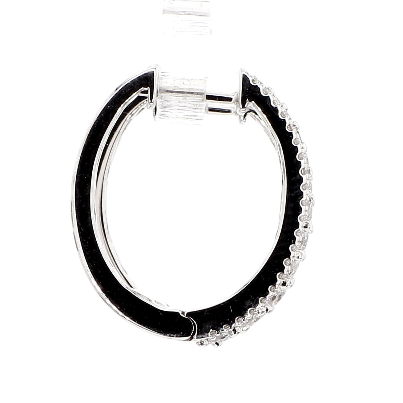 Natural White Round Diamond 1.01 Carat TW White Gold Hoop Earrings