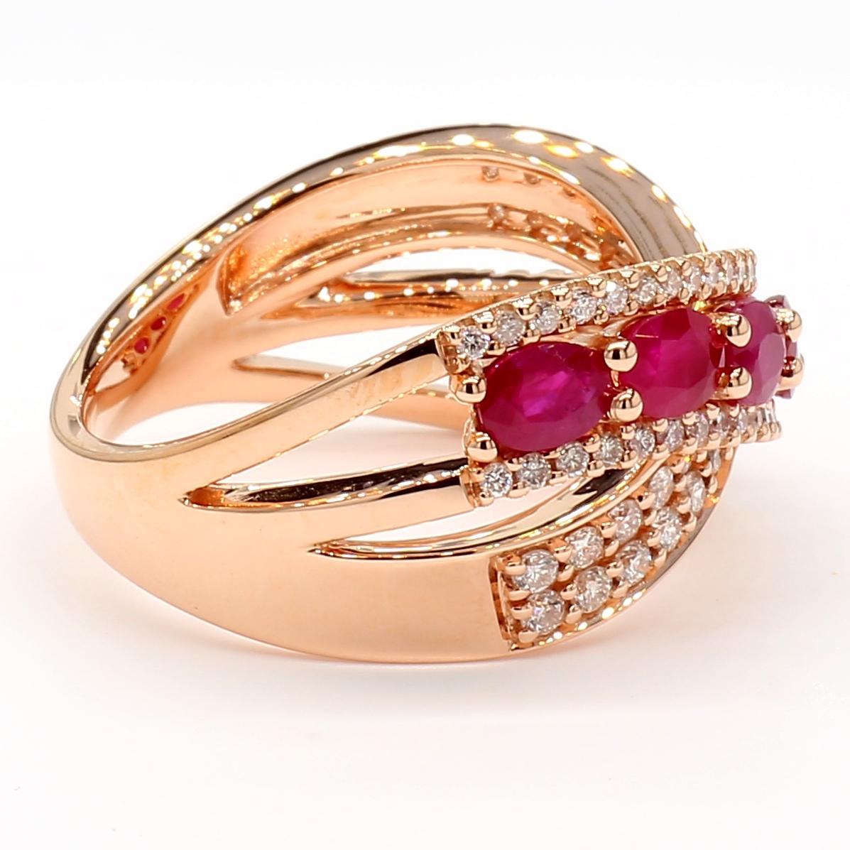 Natural Red Oval Ruby and White Diamond 2.04 Carat TW Gold Cocktail Ring