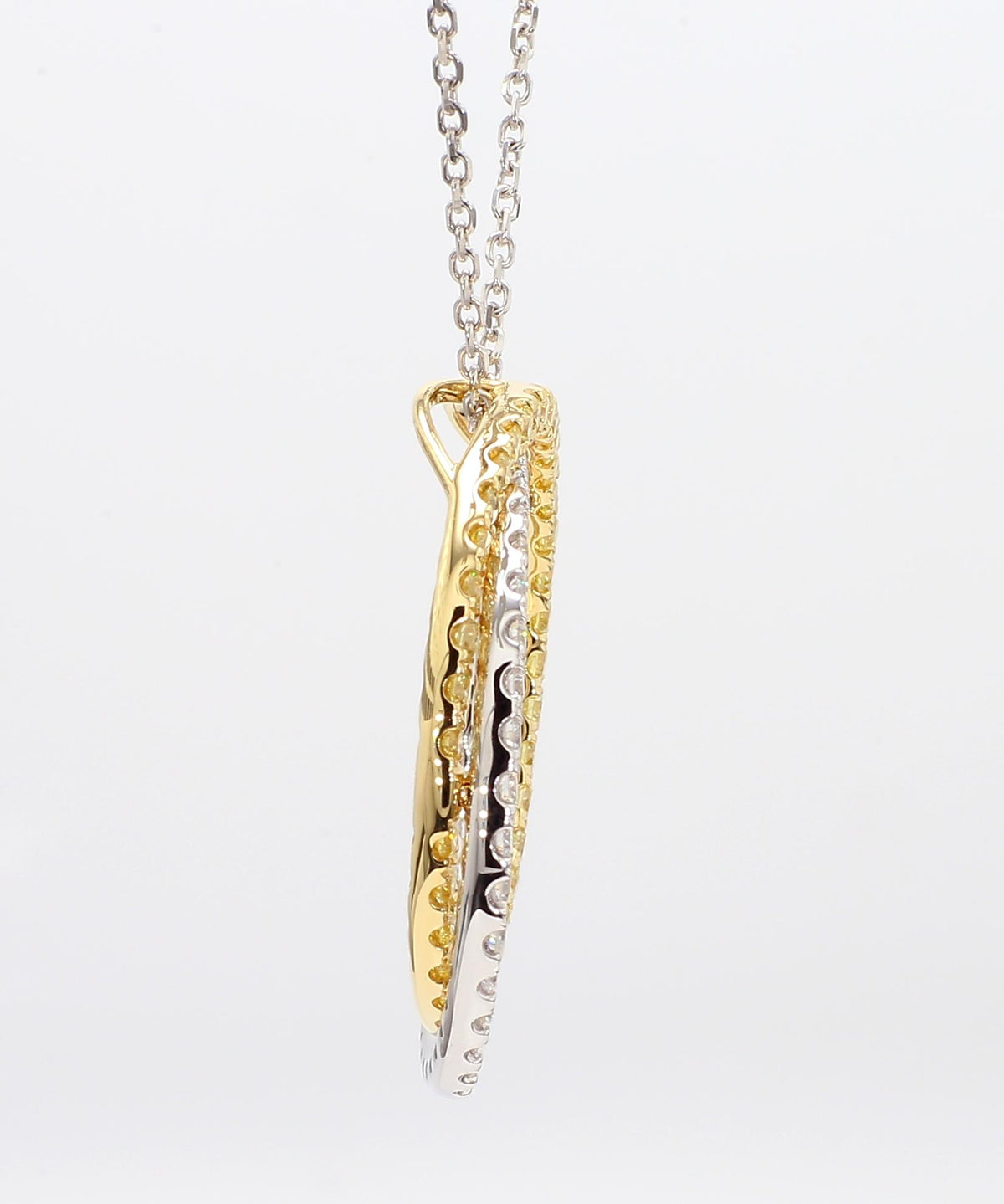 Natural Yellow Round and White Diamond 1.97 Carat TW Gold Circle Pendant