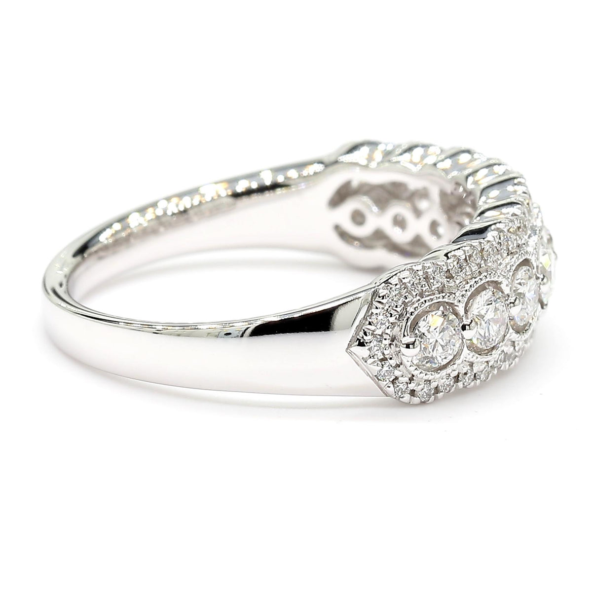 Natural White Round Diamond 0.74 Carat TW White Gold Cocktail Band