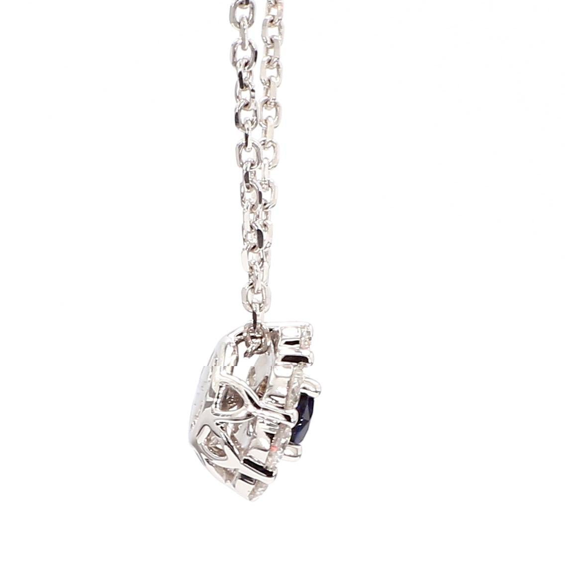 Natural Blue Round Sapphire and White Diamond 0.88 Carat TW Gold Drop Pendant