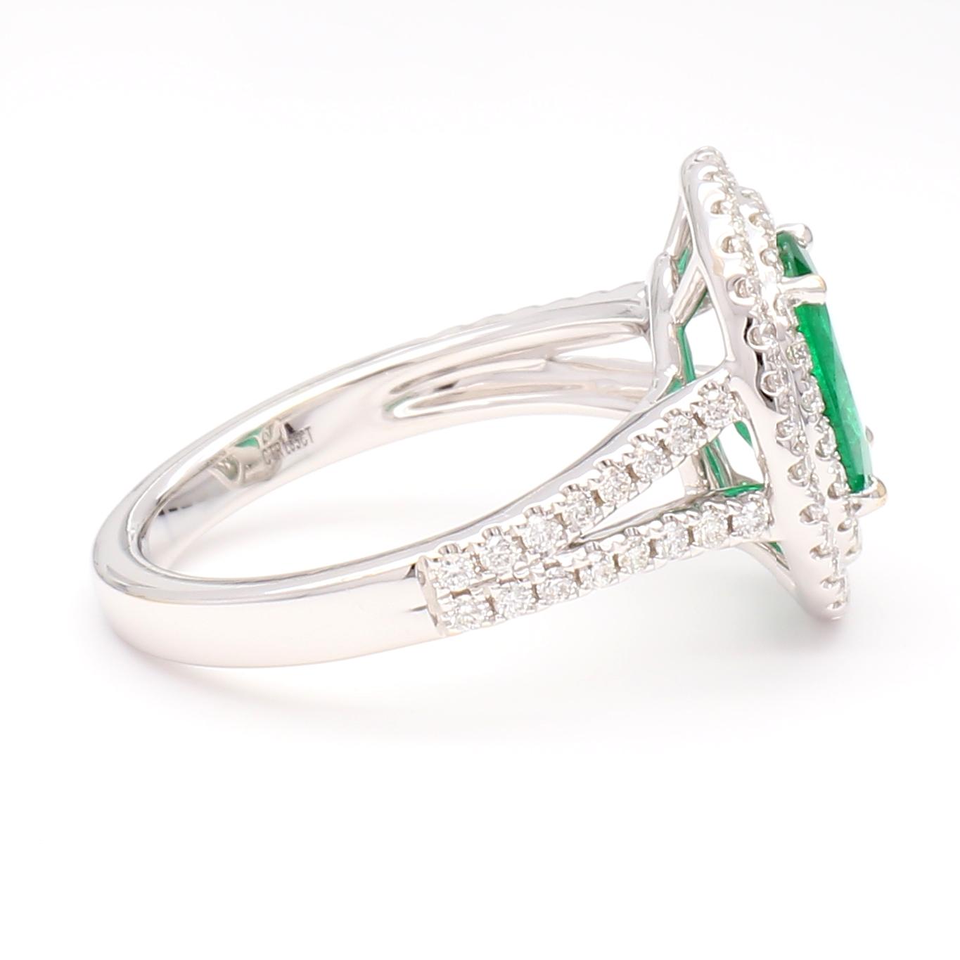 Natural Oval Emerald and White Diamond 2.18 Carat TW Gold Cocktail Ring