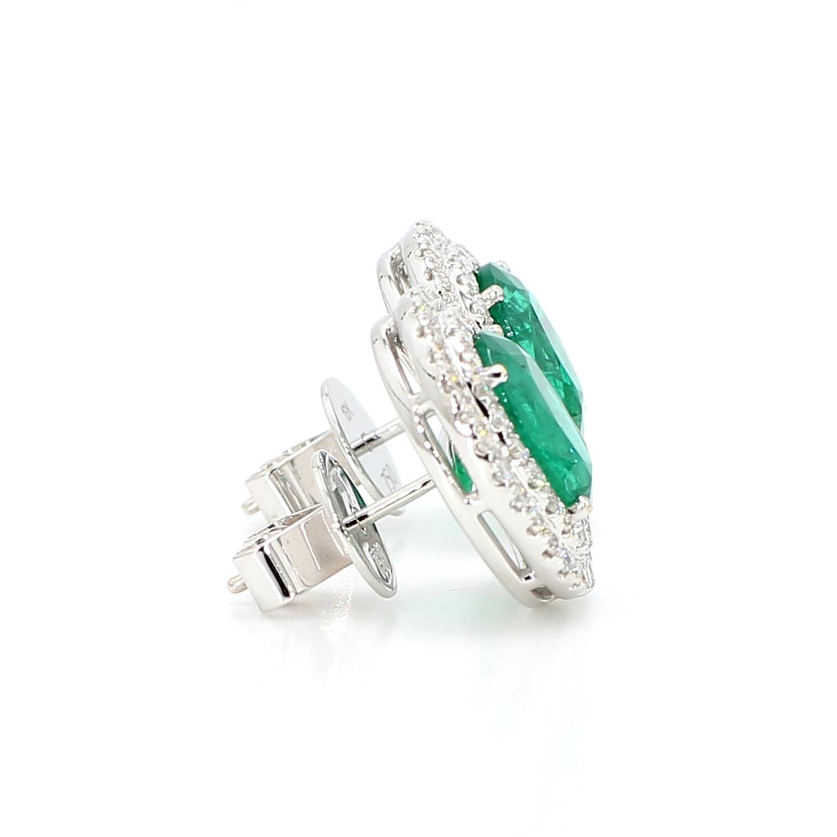 Natural Oval Emerald and Diamond 4.05 Carat TW Gold Stud Earrings