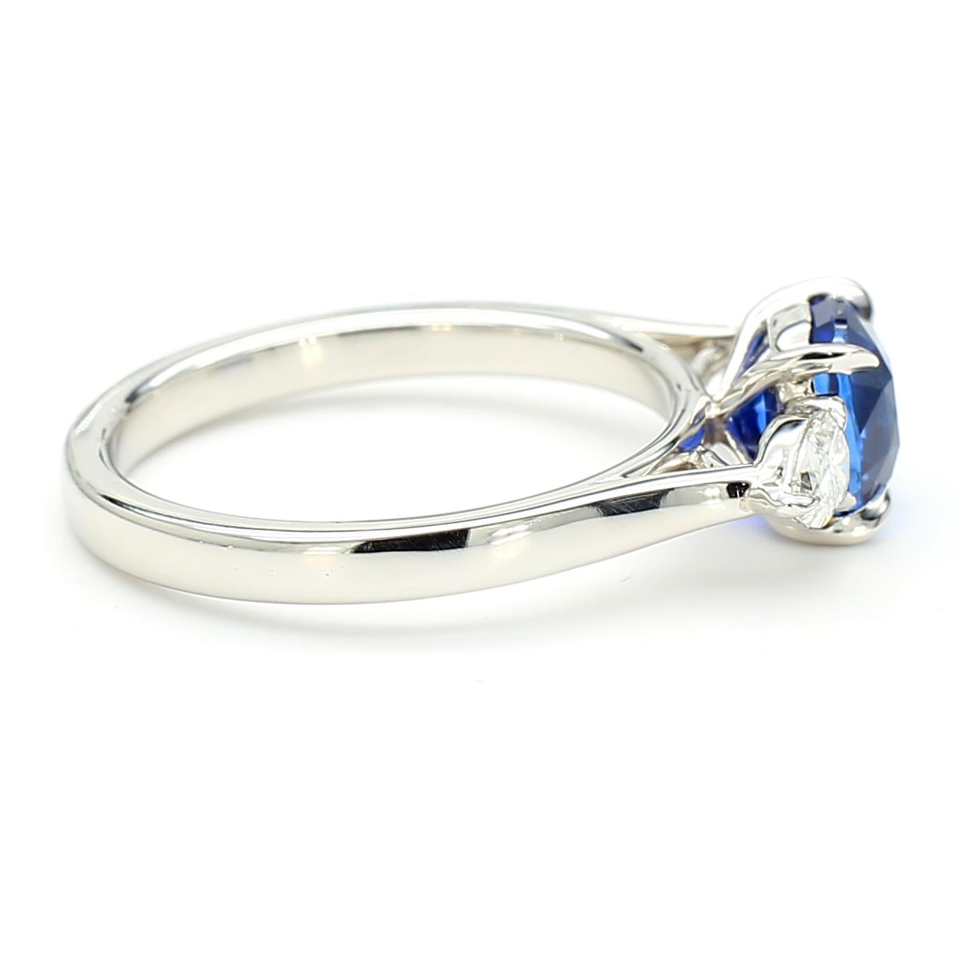 GIA Certified Blue Cushion Sapphire and White Diamond 2.38 Carat TW Plat Ring