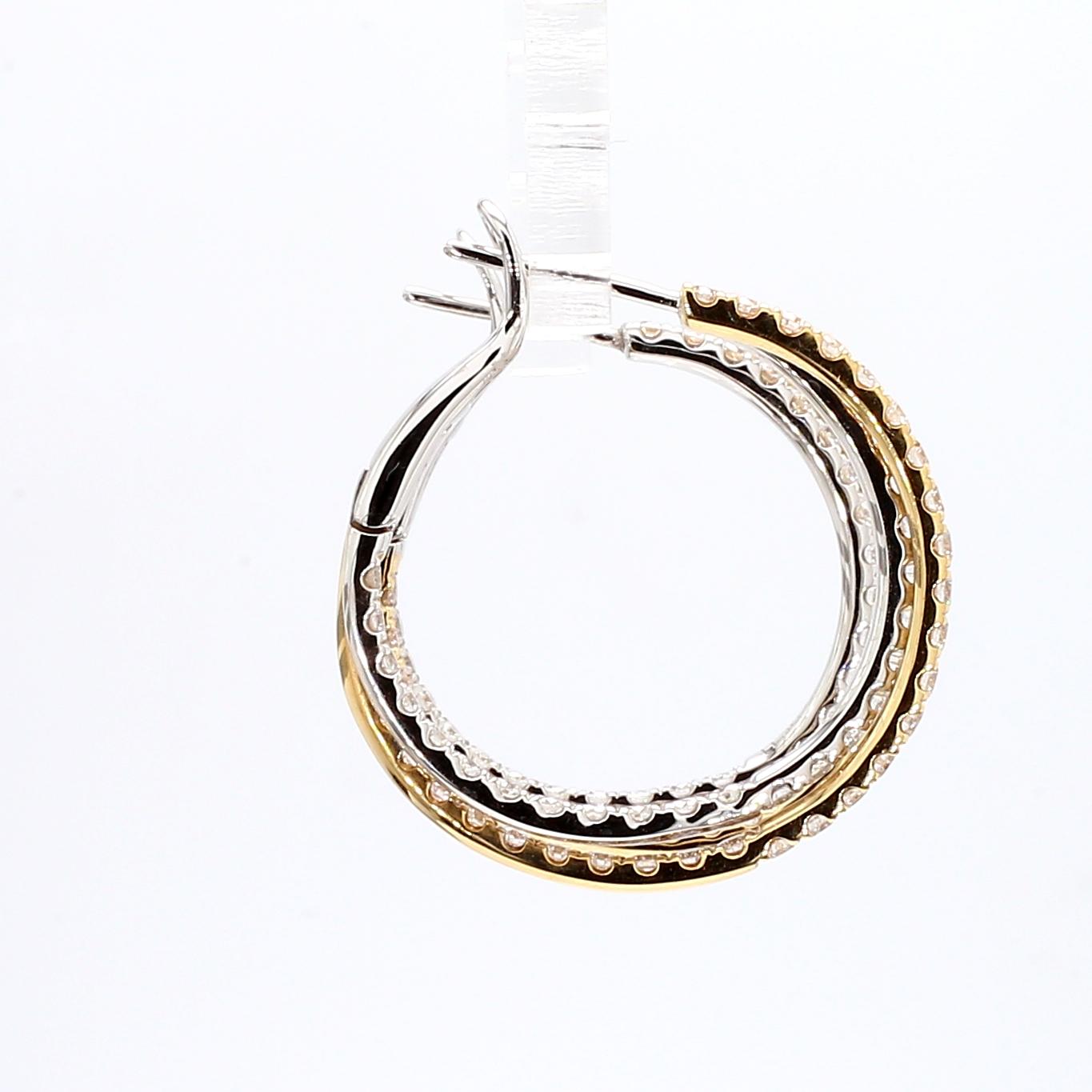 Natural White Round Diamond 2.66 Carat TW Gold Hoop Earrings
