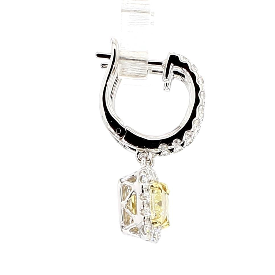 GIA Certified Natural Yellow Cushion Diamond 2.67 Carat TW Gold Drop Earrings
