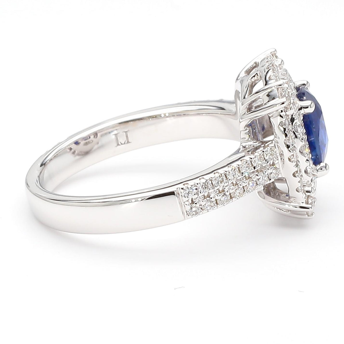 Natural Blue Cushion Sapphire and White Diamond 1.60 Carat TW Gold Cocktail Ring