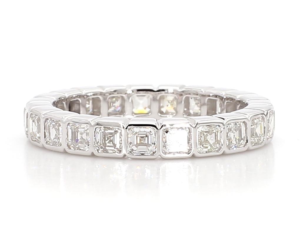 Natural White Asscher Diamond 2.49 Carat TW White Gold Eternity Band