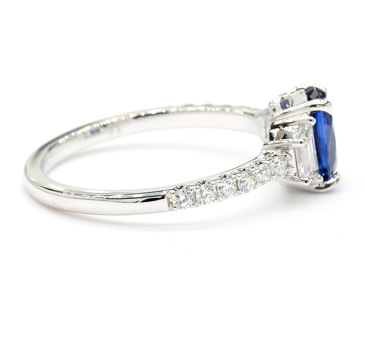 Natural Blue Cushion Sapphire and White Diamond 1.49 Carat TW Gold Cocktail Ring