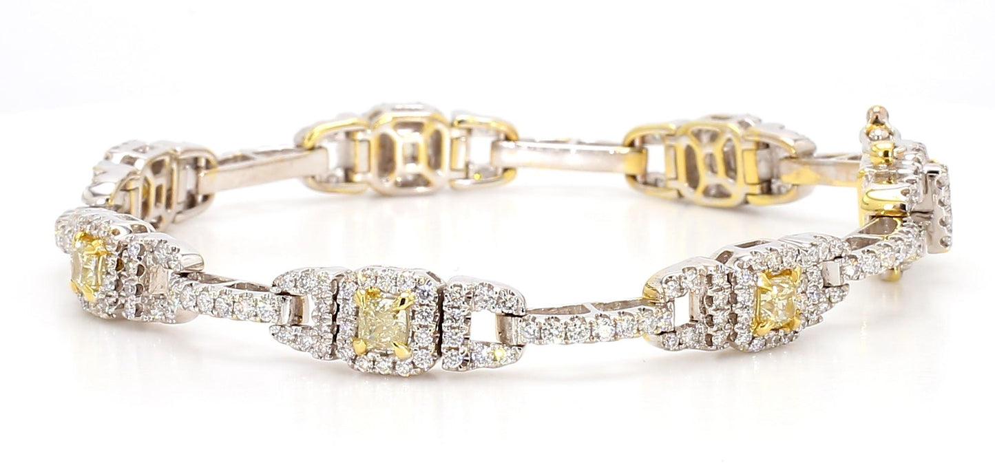 Natural Yellow Cushion Diamond 4.30 Carat TW Gold Tennis Bracelet
