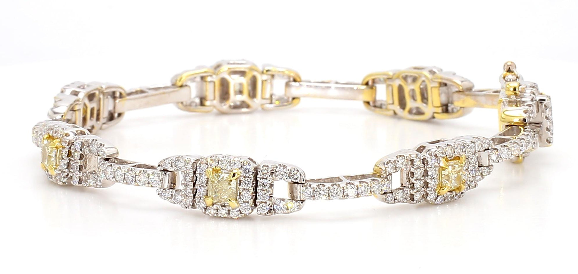 Natural Yellow Cushion Diamond 4.30 Carat TW Gold Tennis Bracelet