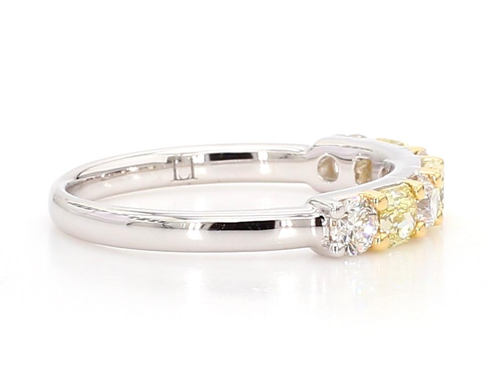 Natural Yellow Radiant and White Diamond .93 Carat TW Gold Wedding Band