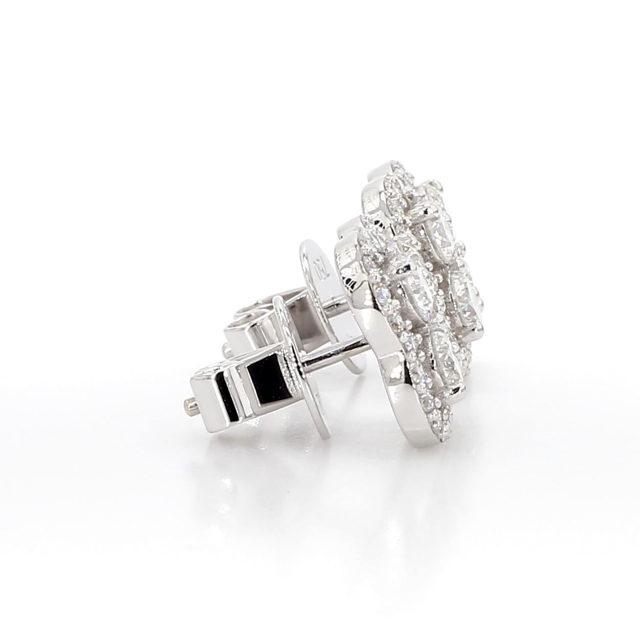 Natural White Round Diamond 1.57 Carat TW White Gold Stud Earrings