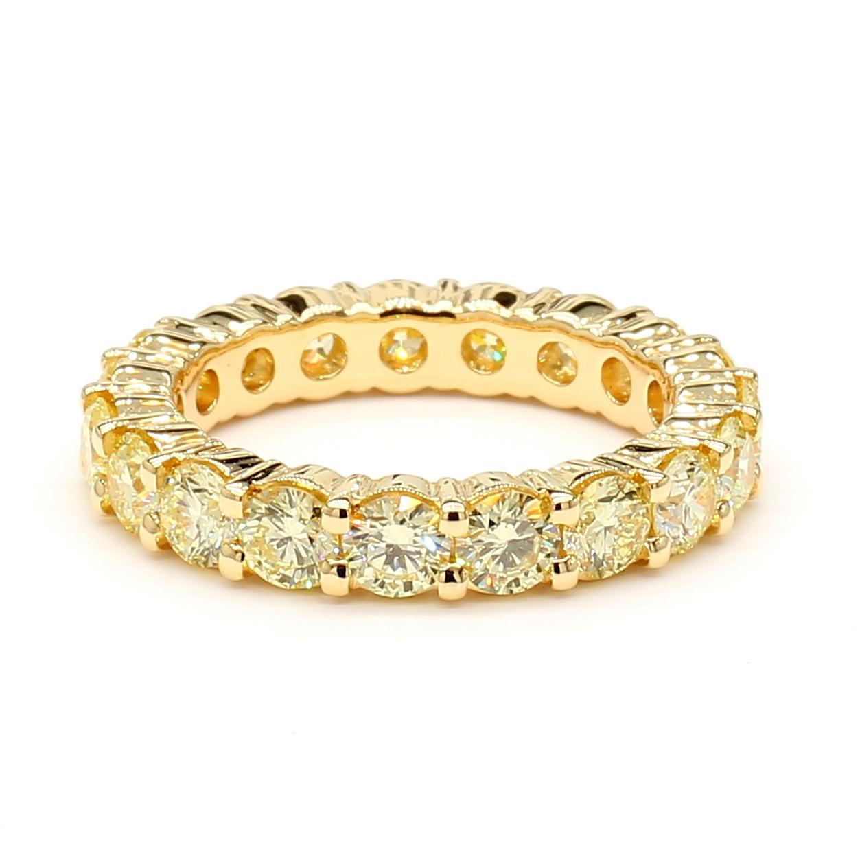Natural Yellow Round Diamond 2.55 Carat TW Gold Eternity Band