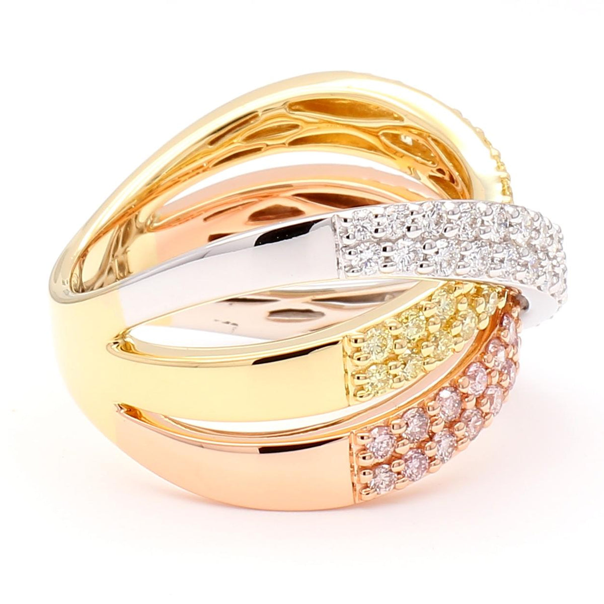 Natural Pink Round Diamond 1.26 Carat TW Gold Cocktail Ring