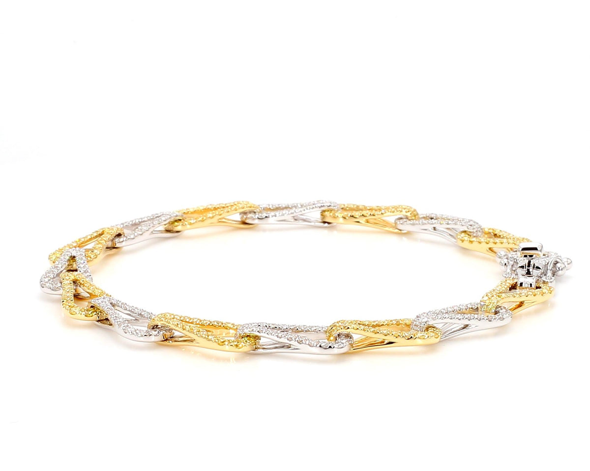 Natural Yellow Round Diamond 3.09 Carat TW Gold Bracelet