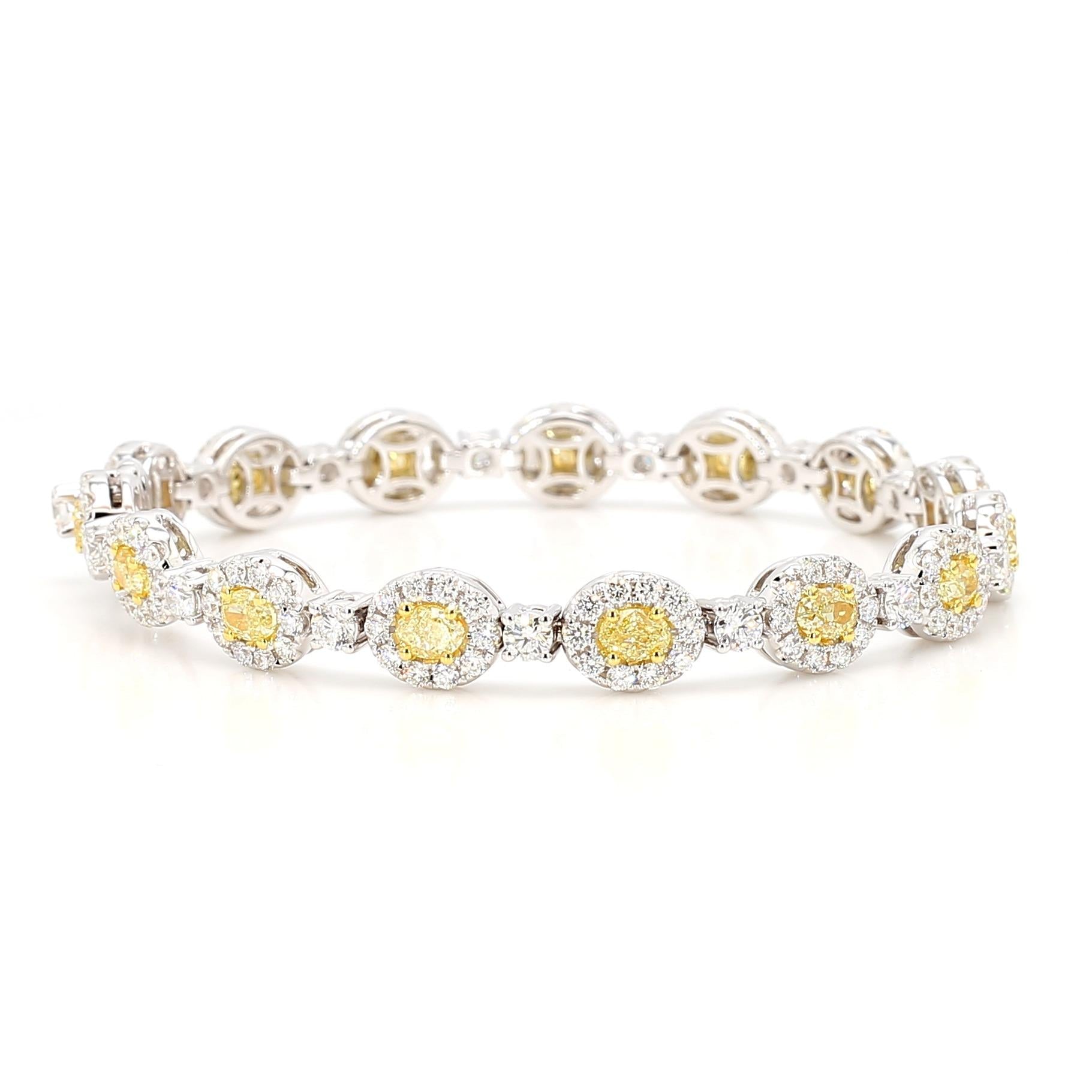 Natural Yellow Oval Diamond 7.36 Carat TW Gold Bracelet