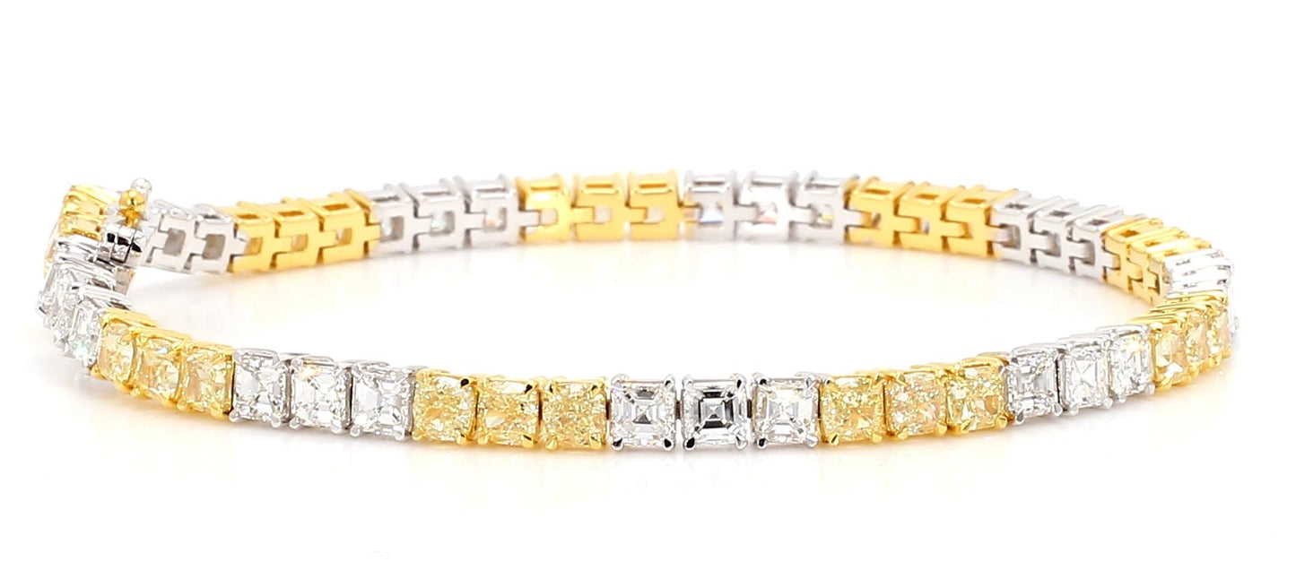 Natural Yellow Cushion Diamond 9.19 Carat TW Gold Bracelet