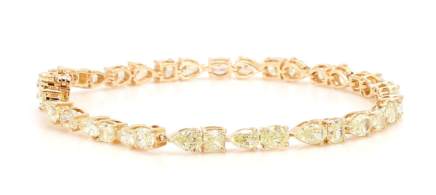 Natural Yellow Pear Diamond 9.03 Carat TW Gold Bracelet