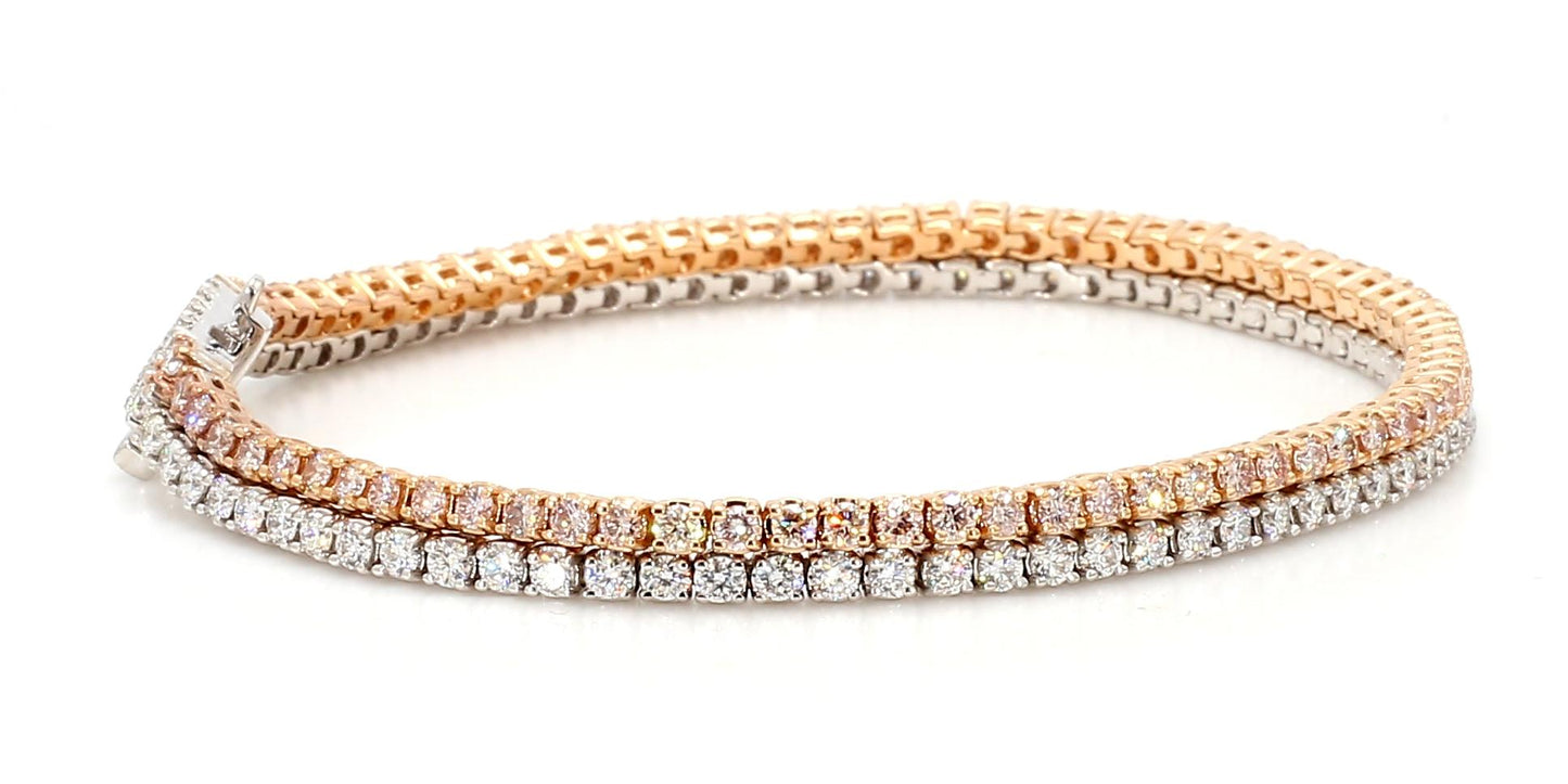 Natural Pink Round Diamond 4.23 Carat TW Gold Bracelet
