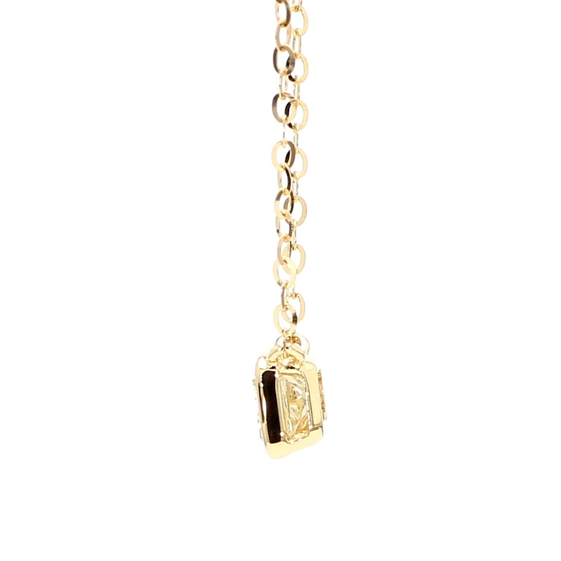 GIA Certified Natural Light Yellow Radiant Diamond 0.74 Carat TW Gold Necklace