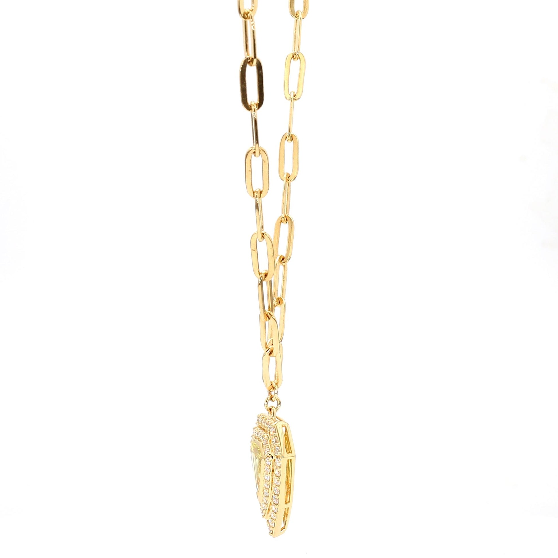 GIA Certified Fancy Deep Yellow Trillion Diamond 1.19 Carat TW Gold Necklace