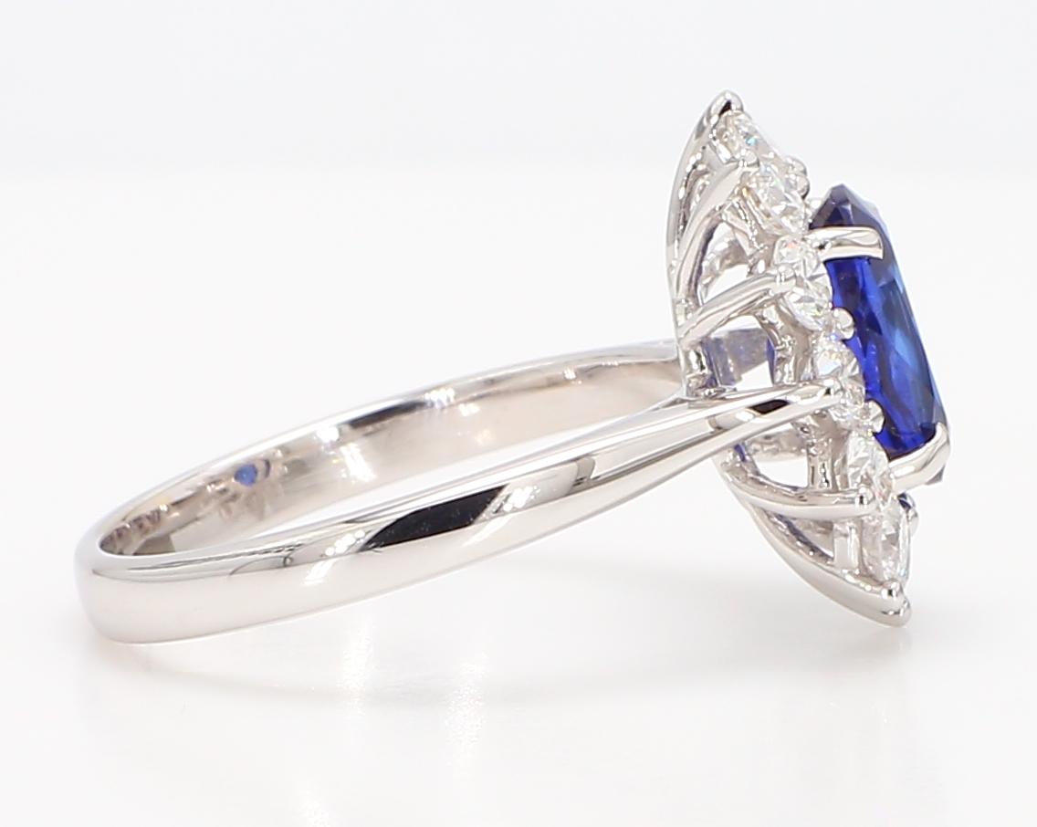 Natural Blue Oval Sapphire and White Diamond 2.88 Carat TW Gold Cocktail Ring