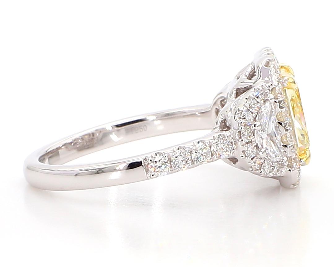 GIA Certified Natural Yellow Radiant Diamond 3.21 Carat TW Plat Cocktail Ring