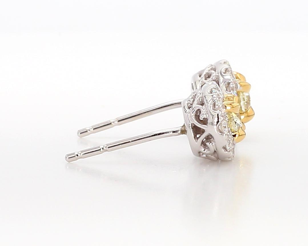 Natural Yellow Oval Diamond 0.91 Carat TW Gold Stud Earrings