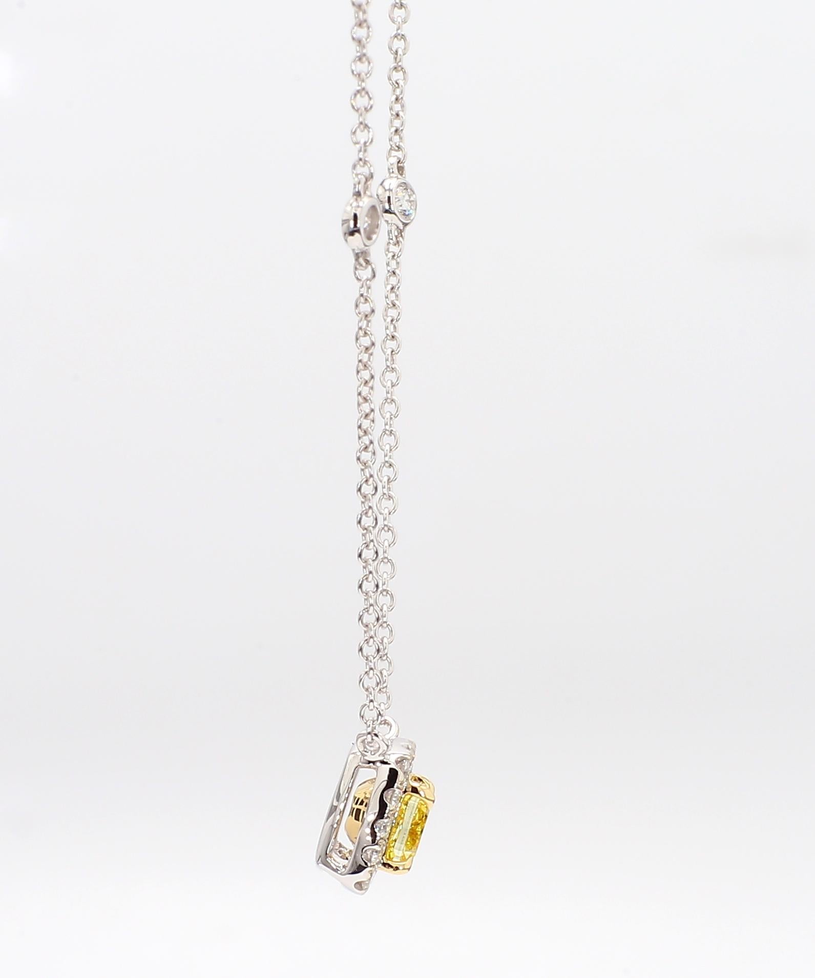 Natural Yellow Cushion Diamond 0.78 Carat TW Gold Drop Necklace