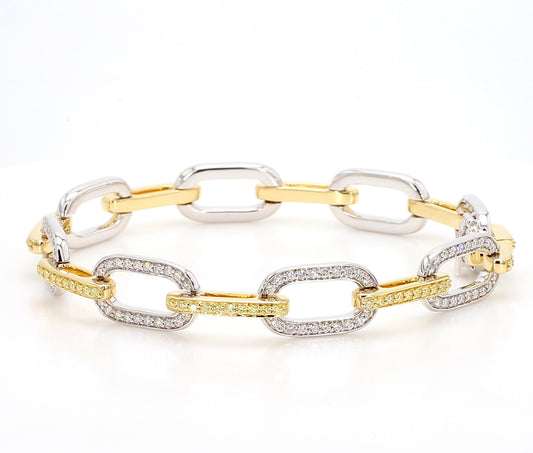 Natural Yellow Round and White Diamond 2.10 Carat TW Gold Link Bracelet