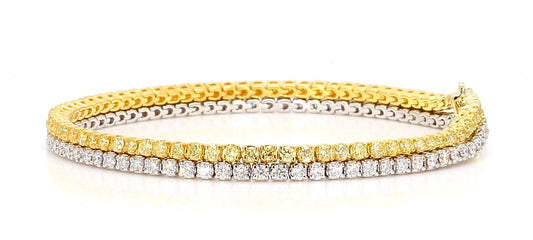 Natural Yellow Round and White Diamond 3.89 Carat TW Gold Bracelet