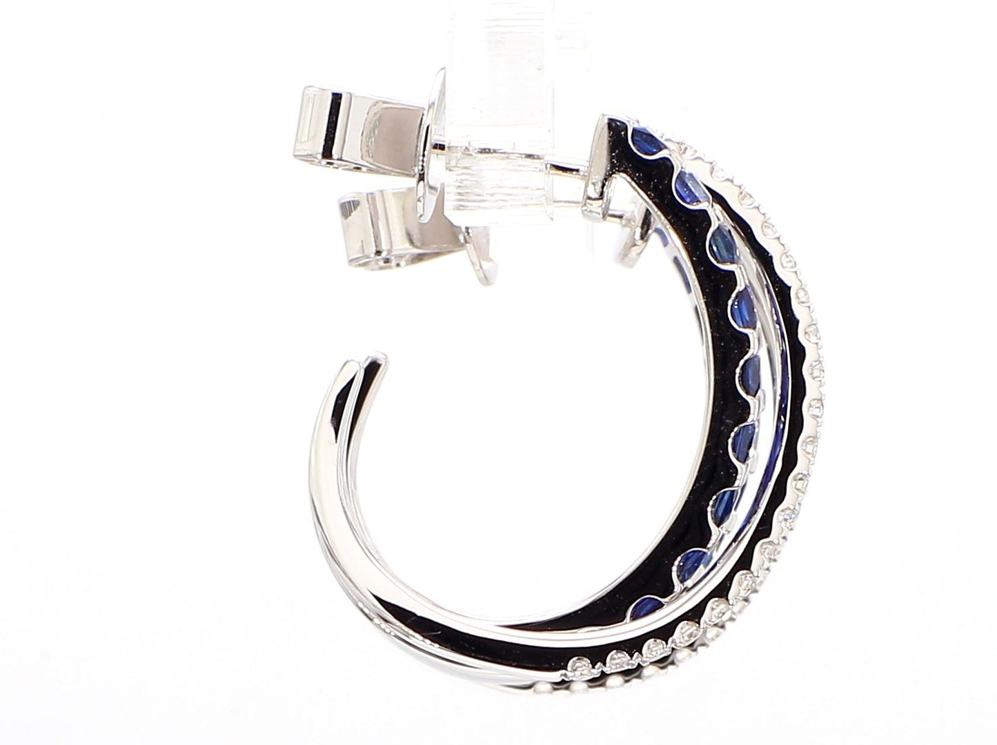 Natural Blue Princess Sapphire and Diamond 1.64 Carat TW Gold Hoop Earrings
