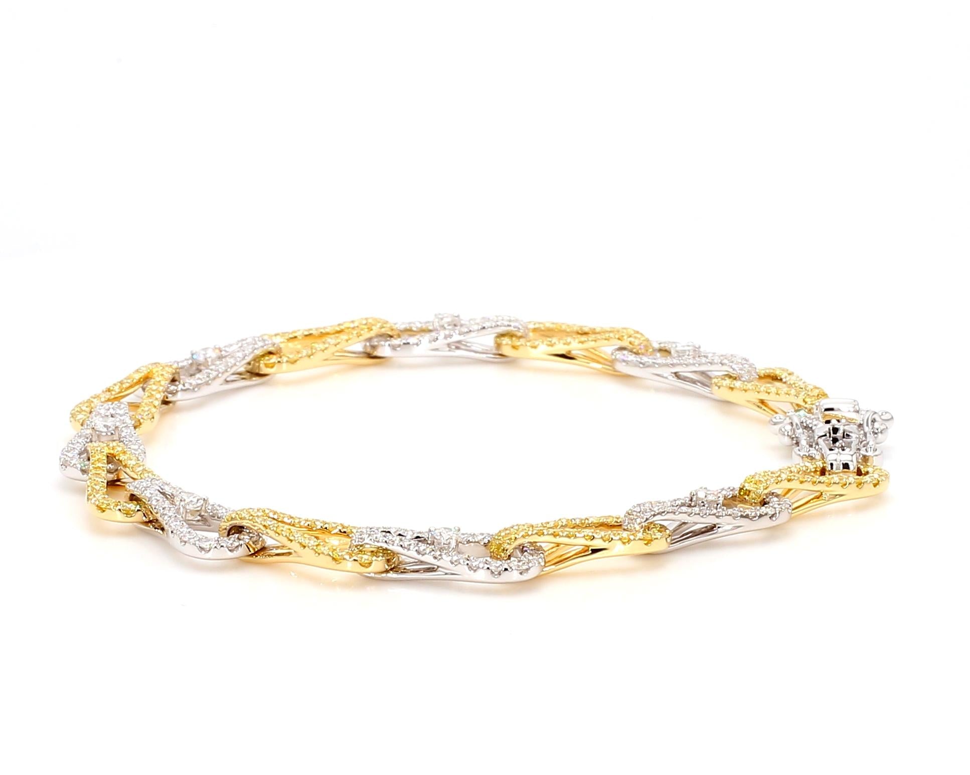 Natural Yellow Round and White Diamond 3.33 Carat TW Gold Link Bracelet