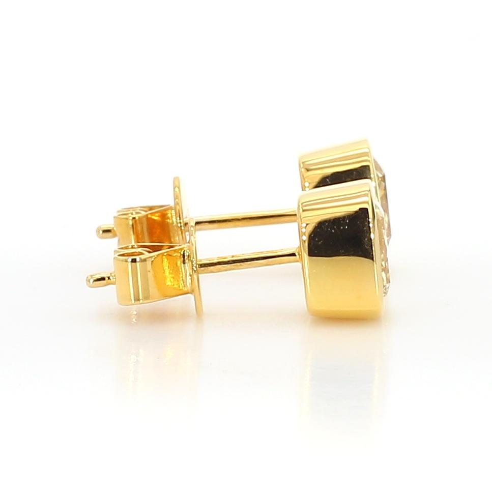 GIA Certified Natural Yellow Cushion Diamond 1.46 Carat TW Gold Stud Earrings