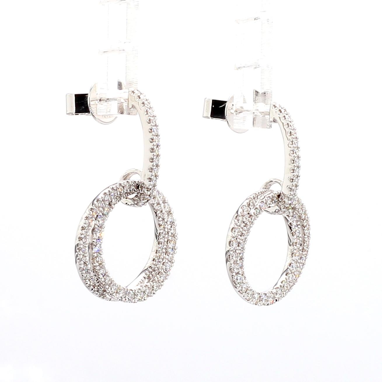 Natural White Round Diamond 1.01 Carat TW White Gold Drop Earrings