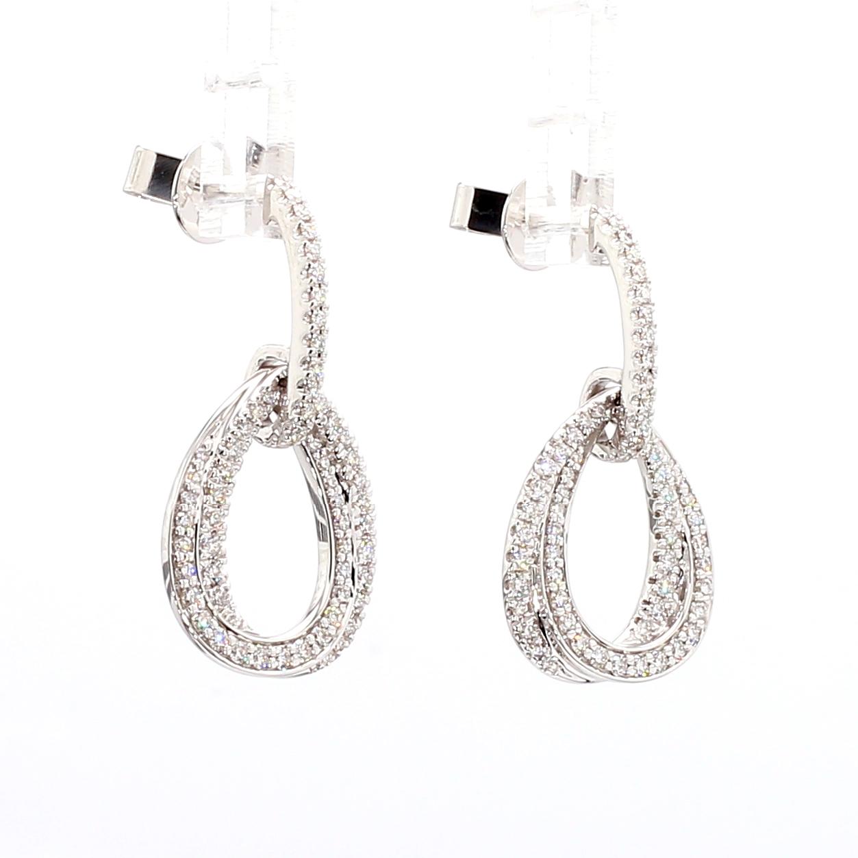 Natural White Round Diamond 0.75 Carat TW White Gold Drop Earrings