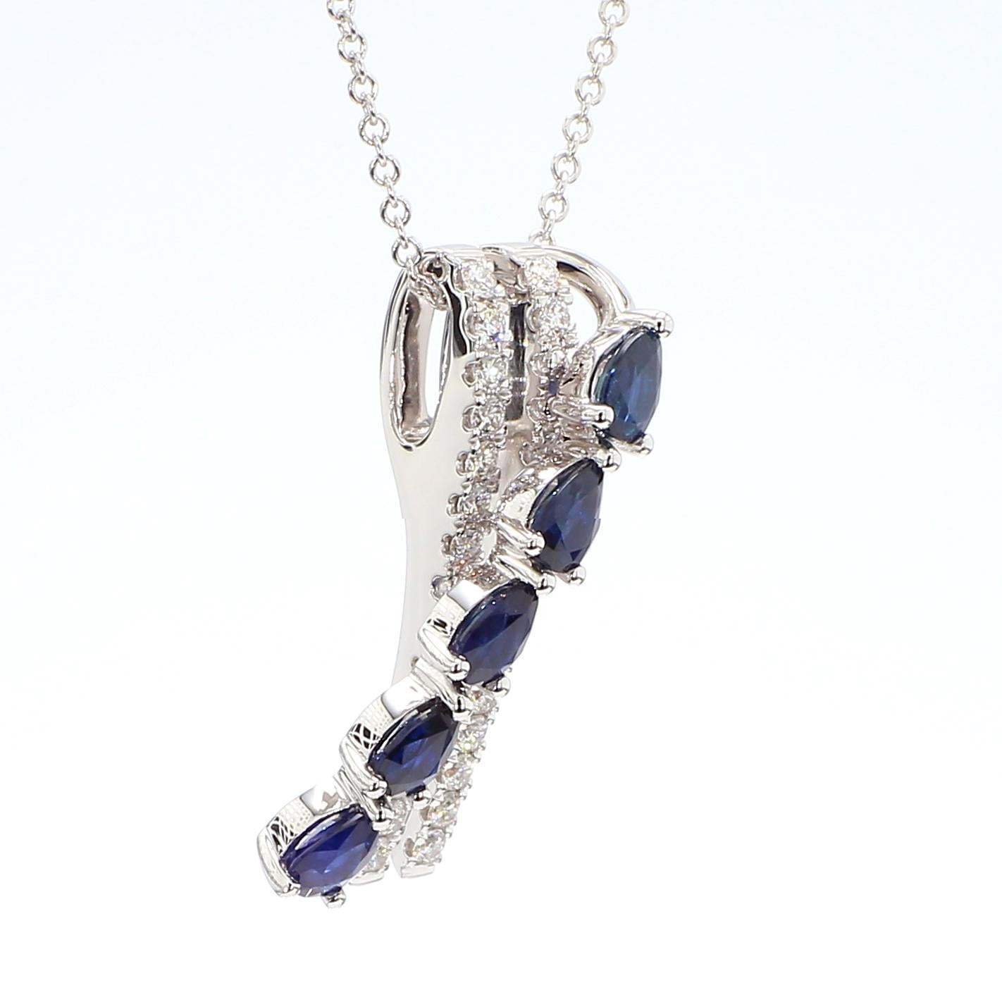 Natural Blue Pear Sapphire and White Diamond 1.33 Carat TW Gold Drop Pendant